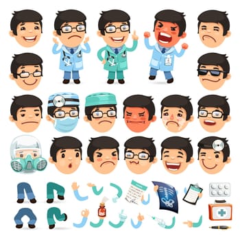 Set of Cartoon Doctor Character for Your Design or Animation. Isolated on White Background. Clipping paths included in additional jpg format