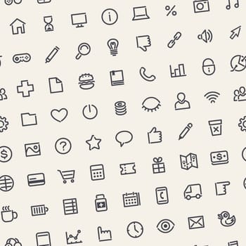 Light Tilted Seamless Pattern with Universal Web Icons. Editable pattern in swatches. Clipping paths included in additional jpg format.