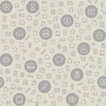 Light Seamless Pattern with Universal Icons. Editable pattern in swatches. Clipping paths included in additional jpg format.