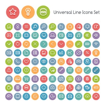 Set of Line Round Universal Icons. Isolated on White Background. Clipping paths included in additional jpg format.