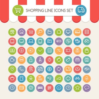 Shopping Line Round Icons Set. Clipping paths included in additional jpg format.