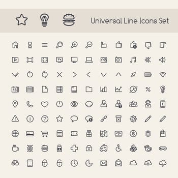 Set of Line Round Universal Icons. Isolated on White Background. Clipping paths included in additional jpg format.