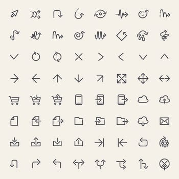 Stroke Arrow Icons Set Black. Isolated on White Background. Clipping paths included in additional jpg format.