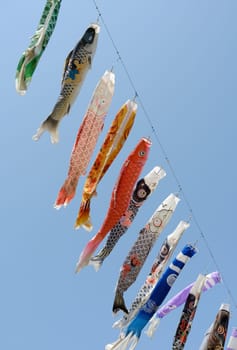 Japanese carp streamer decoration against blue sky
