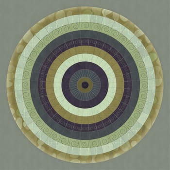 Green and purple illustrated circular pattern with subtle texture.