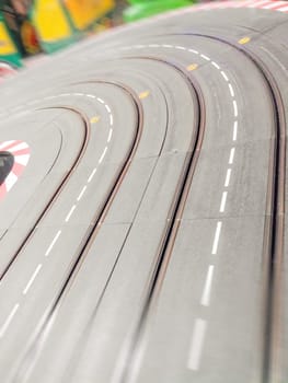 Circuit turn to the left.  Shot of a toys circuit