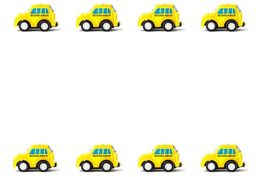 Frame of Schoolbus Toy car, white background.