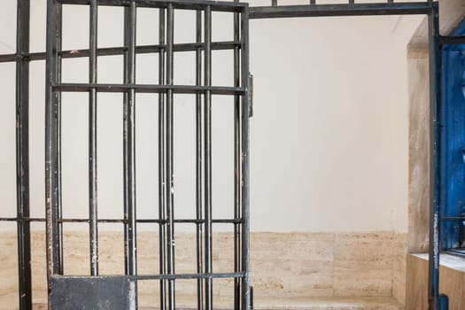 Security cell. Open bars in a security cell.