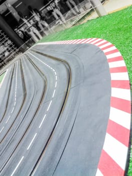 circuit curve to the left. Shot of a toys circuit