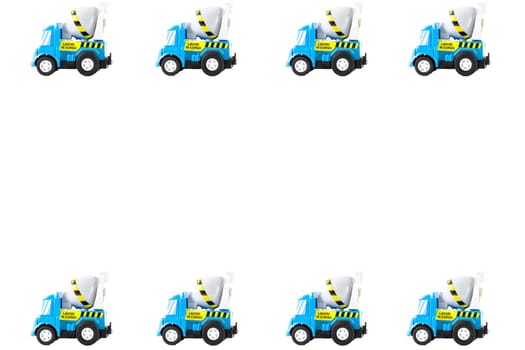 Frame of Toy cars. Concrete mixer Toys Truck