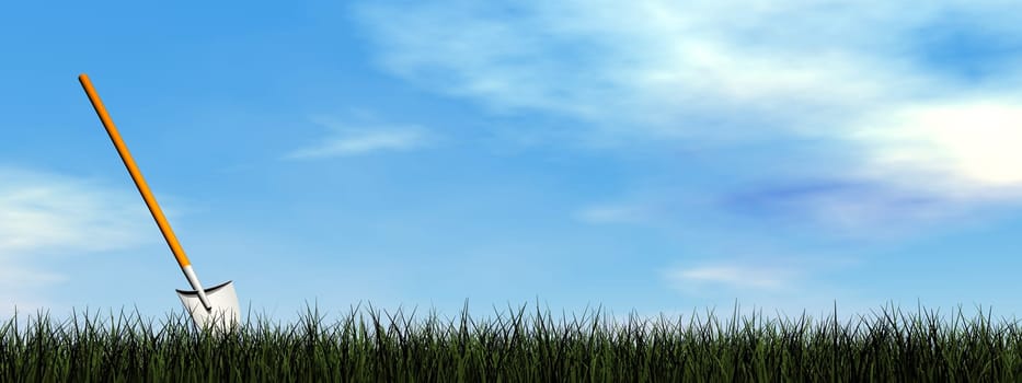 Shovel in the garden by day - 3D render