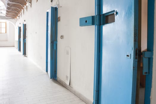 Line of armored doors. Four security doors.