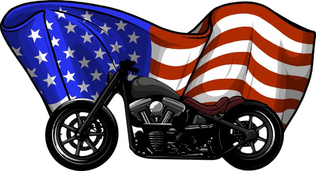 chopper motorcycle with american flag illustration