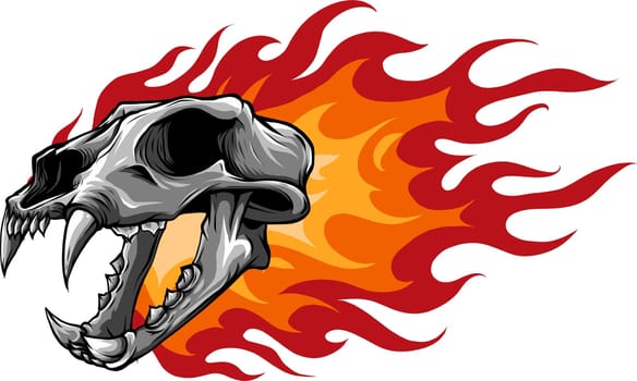 Vector illustration of tiger skull with fire