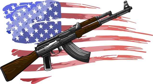 The USA flag with an AK 47 Rifle