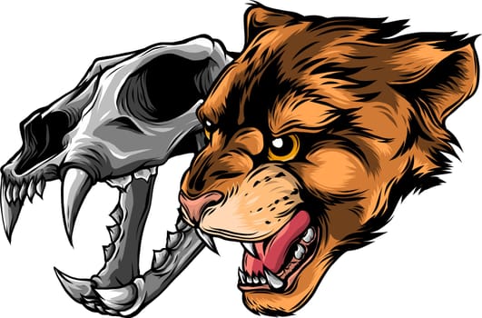 Cougar Panther Head with skull Vector