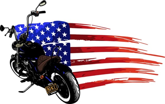 chopper motorcycle with american flag illustration