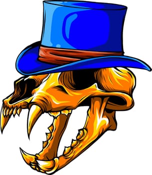 illustration of skull of tiger with hat