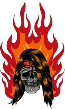 Skull on Fire with Flames Vector