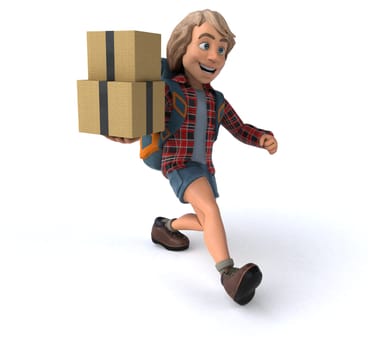 Fun backpacker cartoon guy
