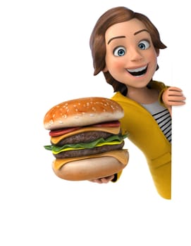 Fun 3D illustration of a cartoon teenage girl
