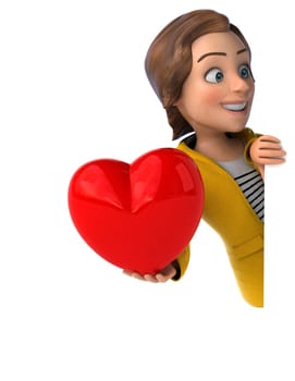 Fun 3D illustration of a cartoon teenage girl