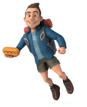 Fun illustration of a 3D cartoon backpacker