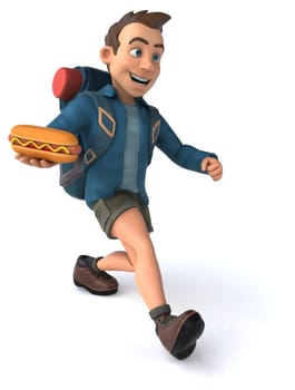 Fun illustration of a 3D cartoon backpacker