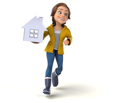 Fun 3D illustration of a cartoon teenage girl