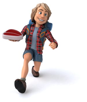 Fun backpacker cartoon guy