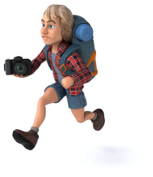 Fun backpacker cartoon guy