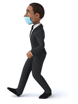 Fun 3D illustration of a black business man with a mask