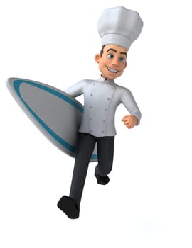 Fun 3D cartoon chef surfing