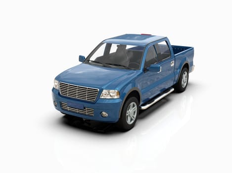 Generic and Brandless Pickup Truck with Enclosed Cabin Isolated on White 3d Illustration, Contemporary Light-Duty Truck Studio, Utility Vehicle Ute Auto Transport, Pickup Open Cargo Area Vehicle Sign