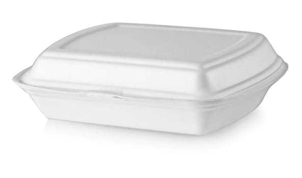 The plastic white disposable food box on white background