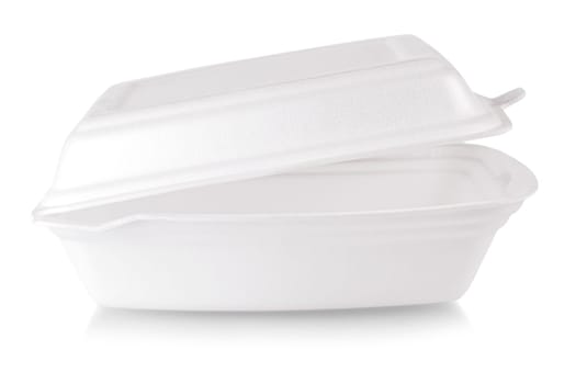 The plastic white disposable food box on white background