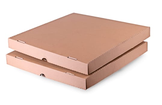 The two empty pizza boxes isolated on white background