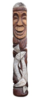 The wooden idol statue of koryak on a white background