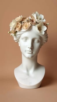 Stone statue covered with spring flowers on isolated background. High quality photo