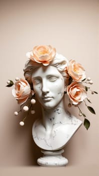 Stone statue covered with spring flowers on isolated background. High quality photo