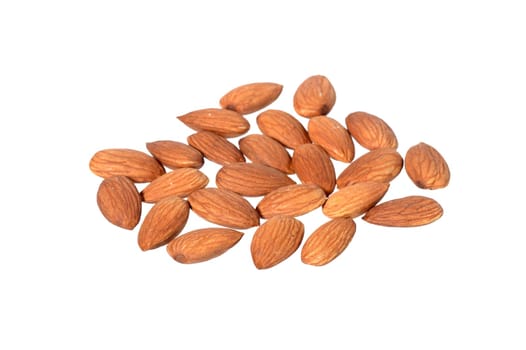 Tasty almonds nuts isolated on white background