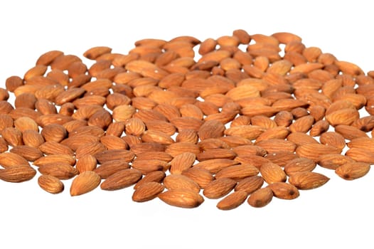 Tasty almonds nuts isolated on white background