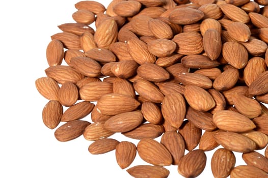 Tasty almonds nuts isolated on white background