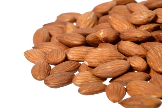Tasty almonds nuts isolated on white background
