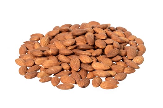 Tasty almonds nuts isolated on white background