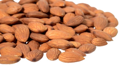 Tasty almonds nuts isolated on white background