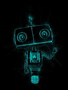 Little cute robot sketch over black background