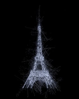 Eiffel tower stylized scribble sketch over black