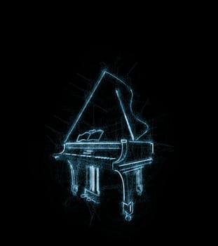 Grand piano grunge sketch over black