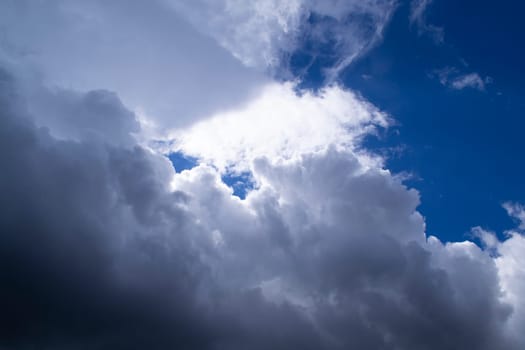 Blue sky with clouds and sun lights in summer day
